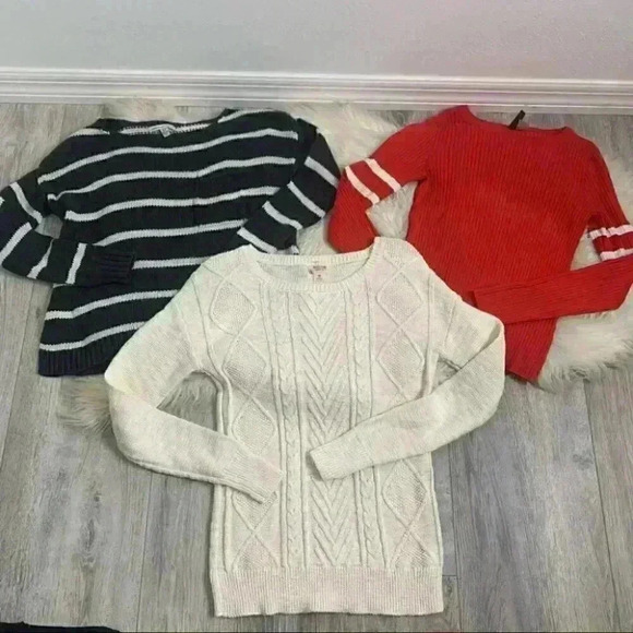 H&M Merona Aeo red ivory grey sweater bundle xs/s - Picture 2 of 13